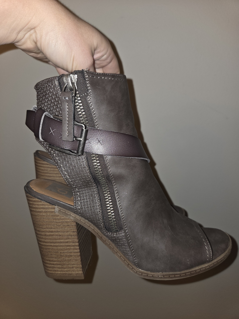 Target Women's Brown Open-Toe Stacked Heel Ankle Bootie with Buckle*